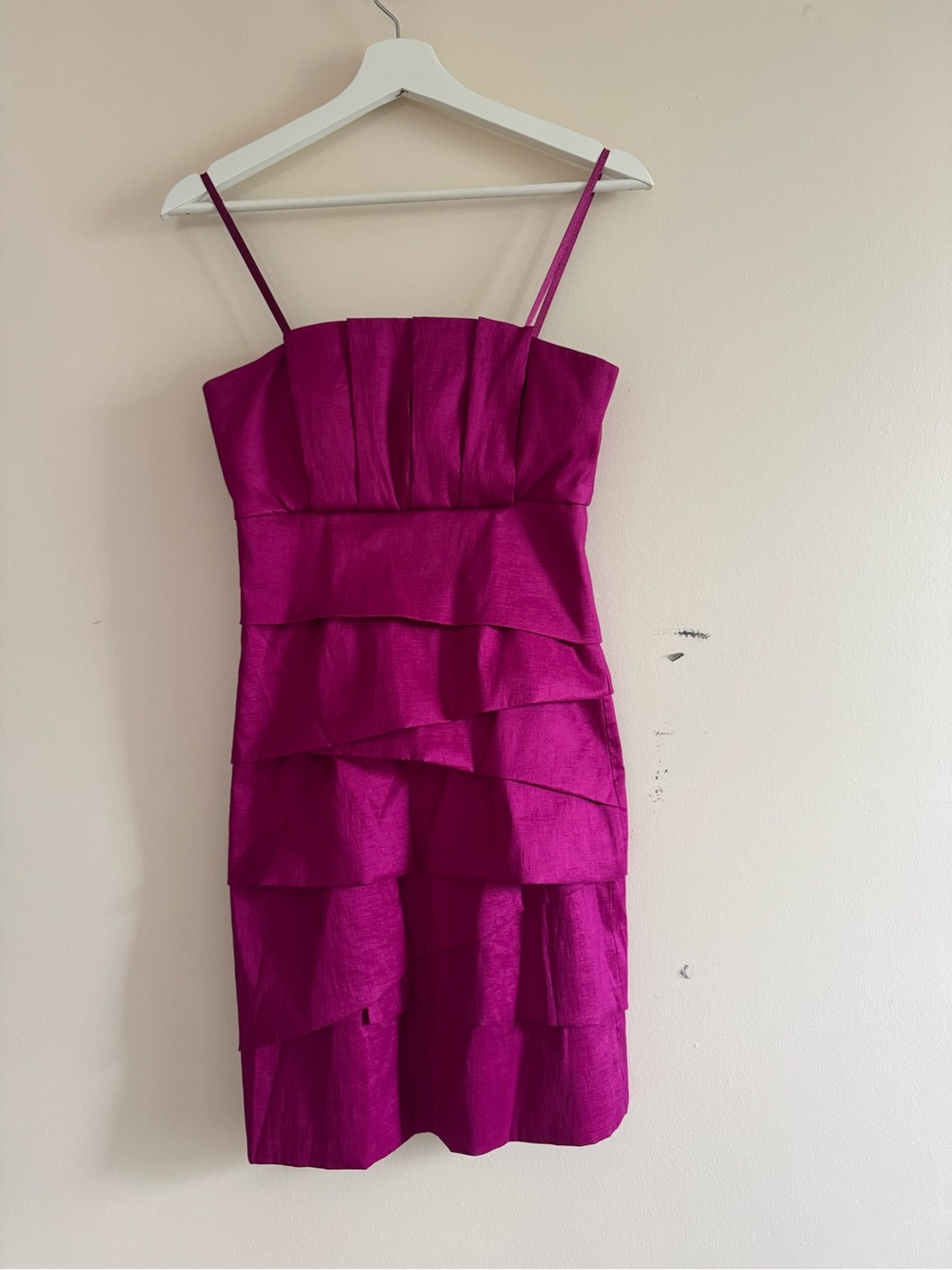 Max & Cleo Fuchsia Tiered Spaghetti-Strap Mini Dress